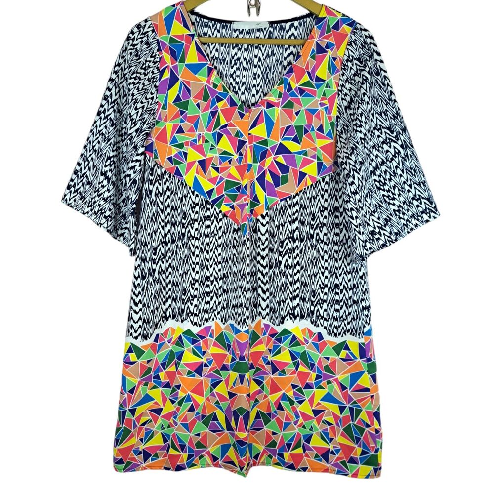 Tua Dress Geometric Abstract Print Size S Made In USA Short Sleeve